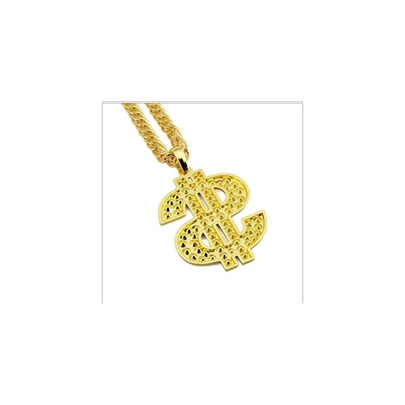 Zara $ Money Gold + Clear Crystals Link Chain Necklace Hip Hop - Picture 10 of 16